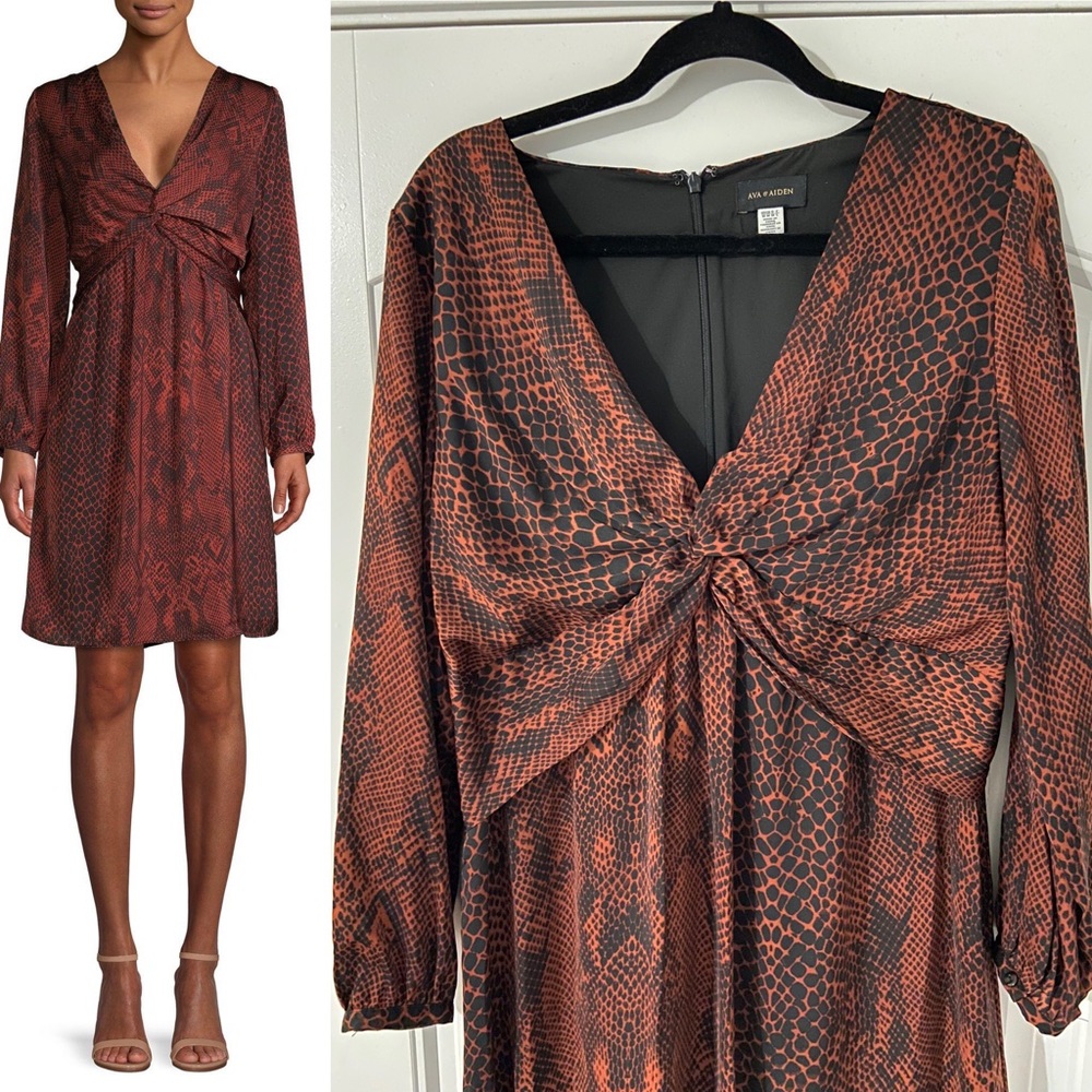 Ava & Aiden brick snakeskin satin cocktail dress